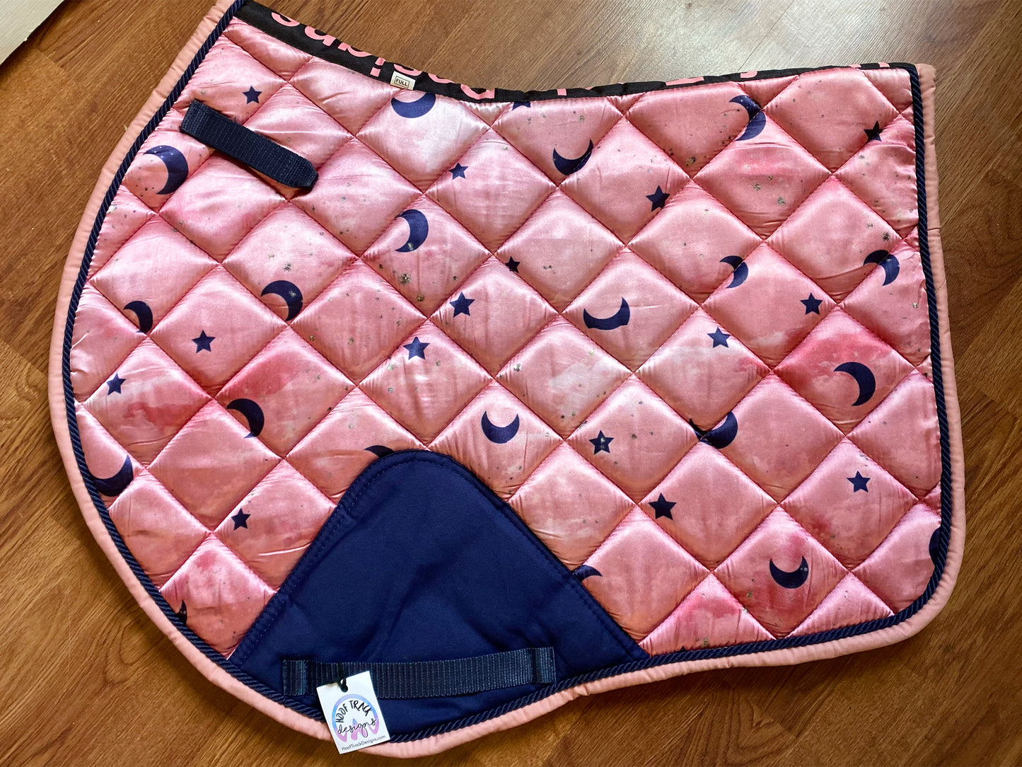 Pink and navy moon saddle pad