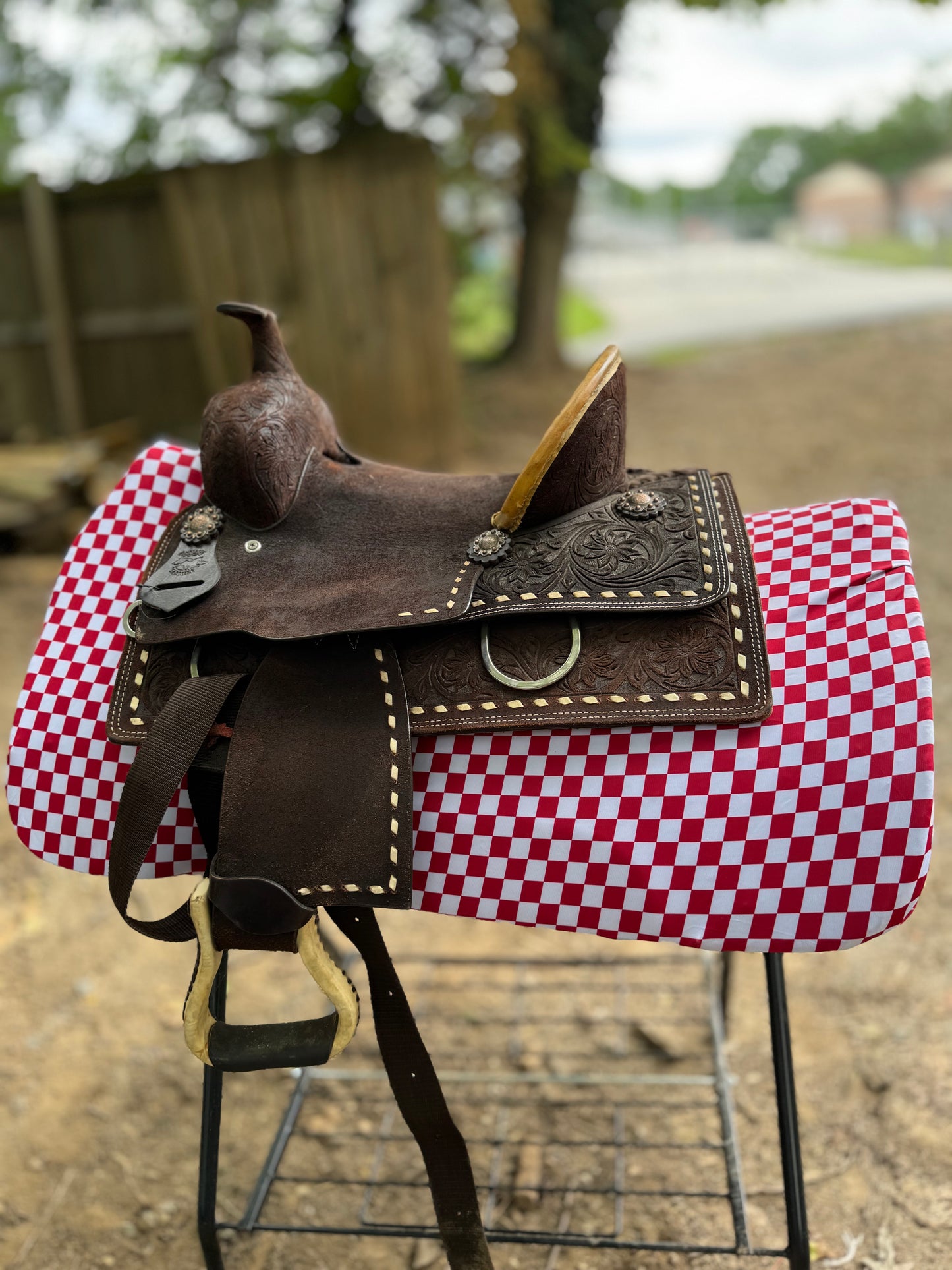 Red checker western saddle pad COVER