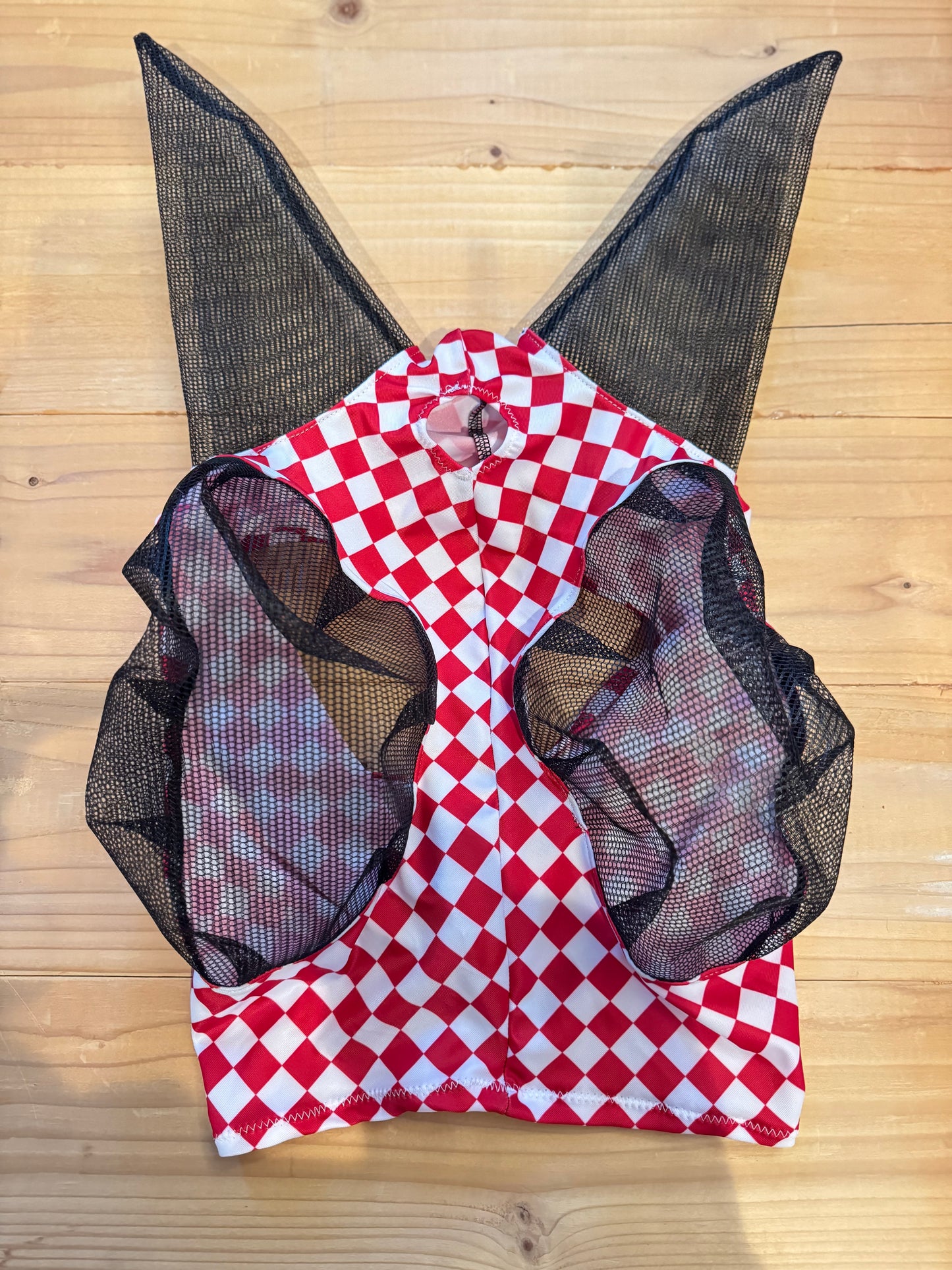 Red/white checker fly mask