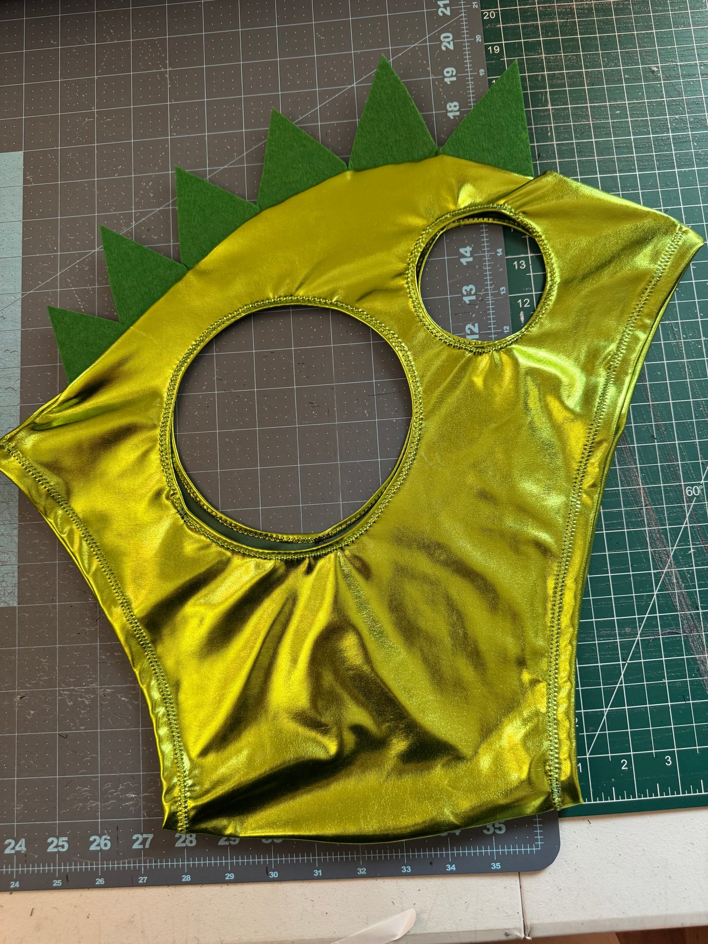 Foil green Dino costume mask