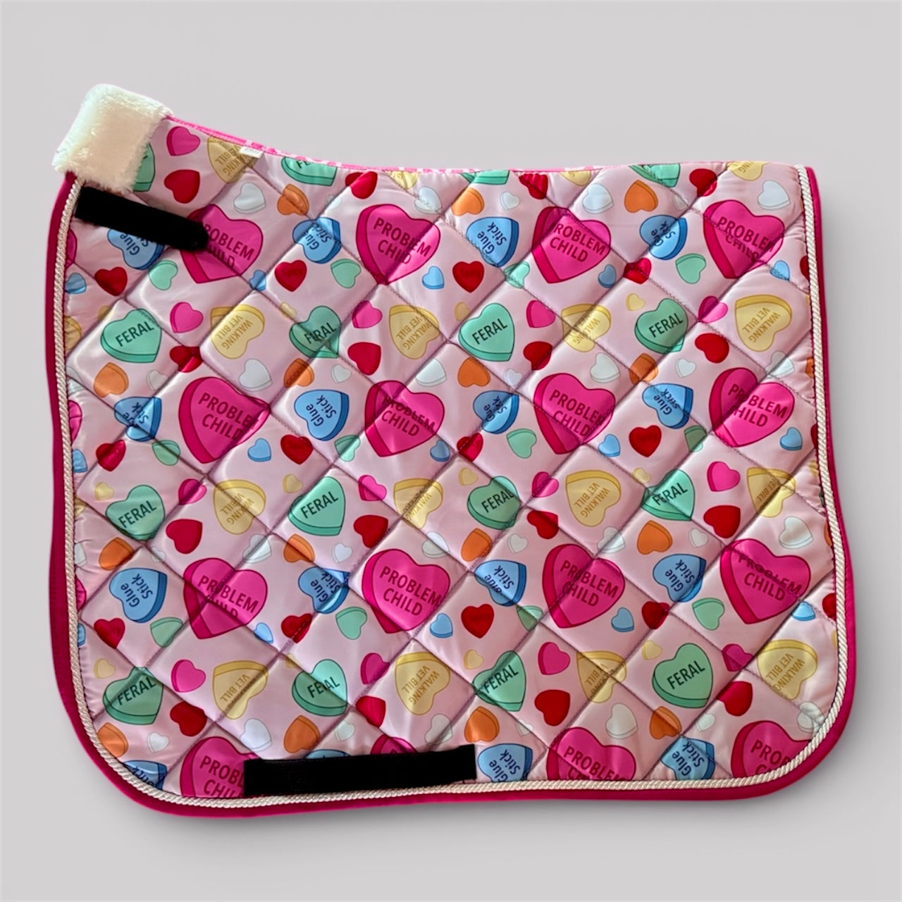 Conversation heart dressage saddle pad