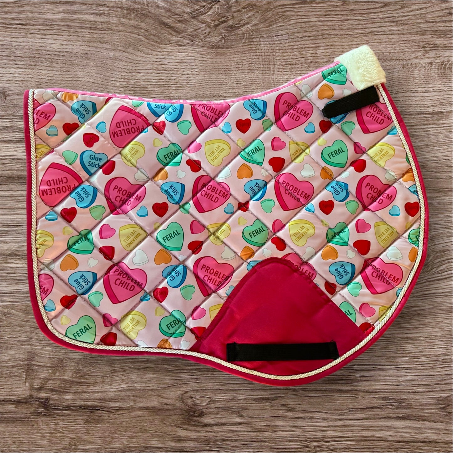 Conversation hearts saddle pad