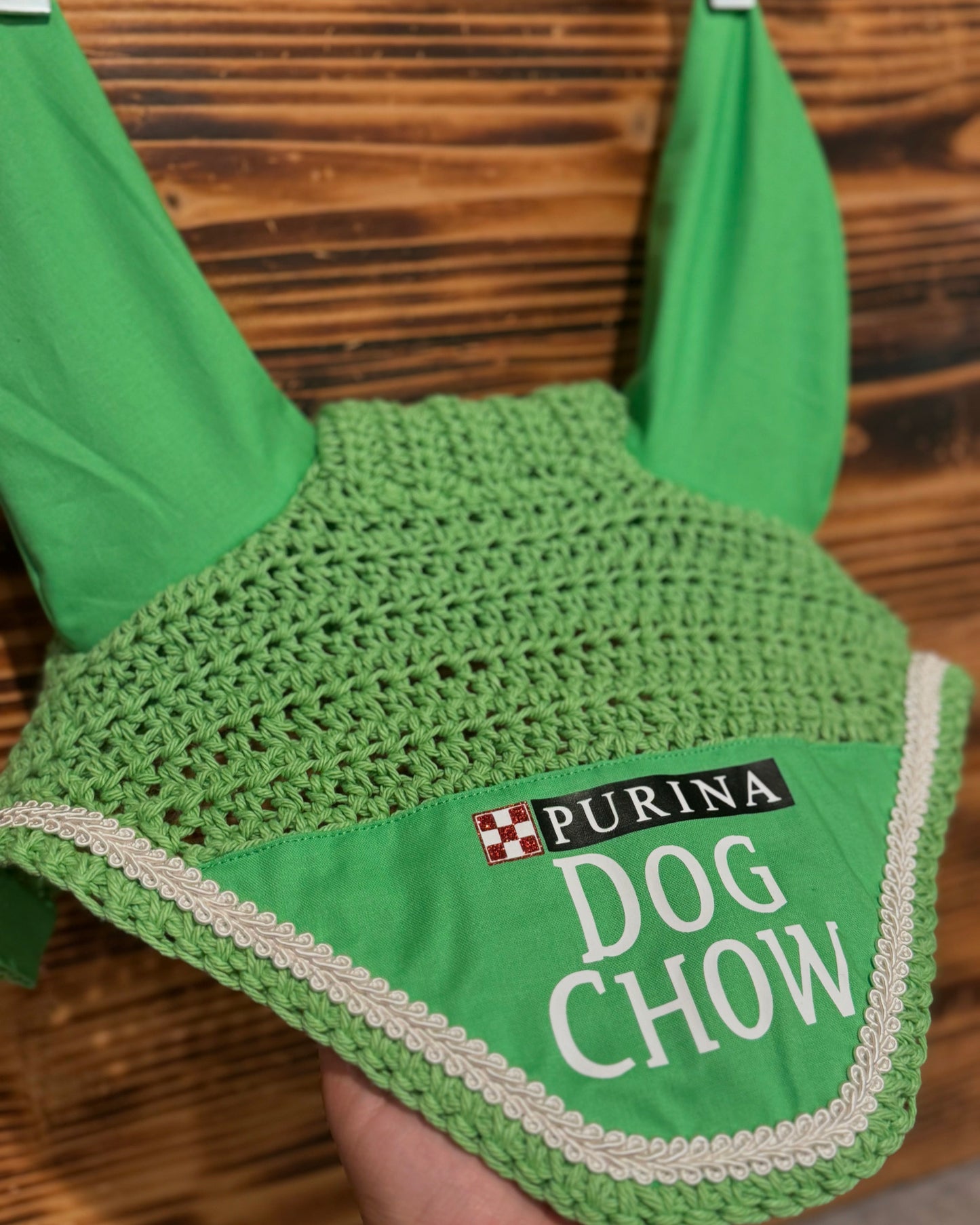 Green dog food fly bonnet