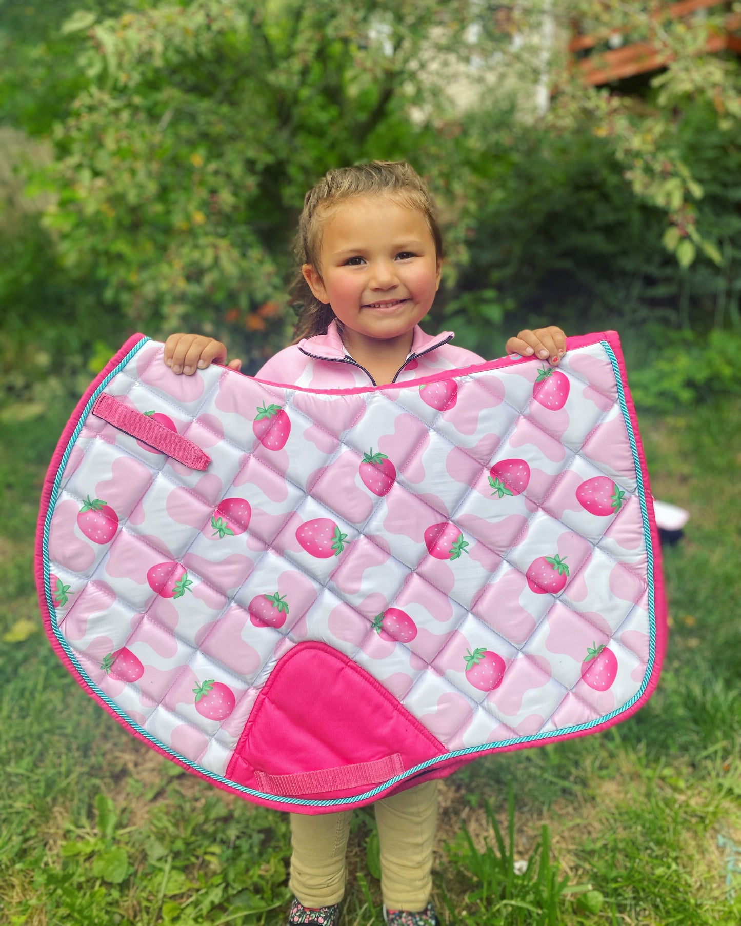 Strawberry cow print saddle pad