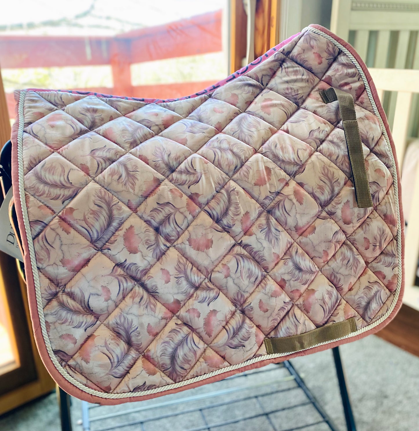 Pink feather dressage saddle pad