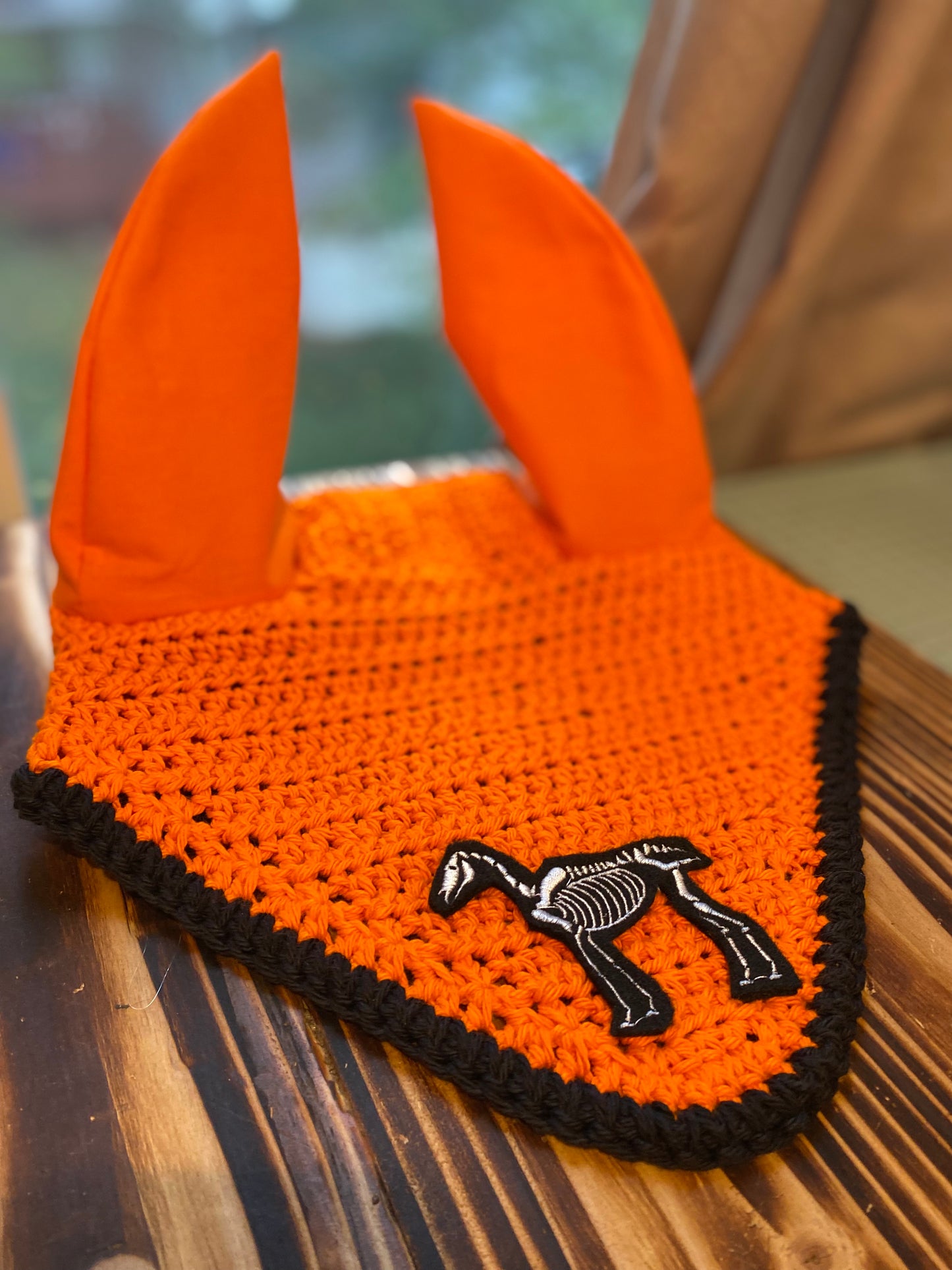 Orange horse skeleton bonnet